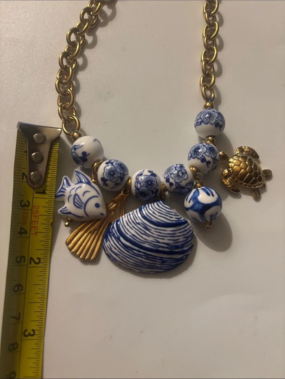 Fish Shell Drop Statement Necklace~ 18K Gold Plated ~ New - Picture 6 of 8